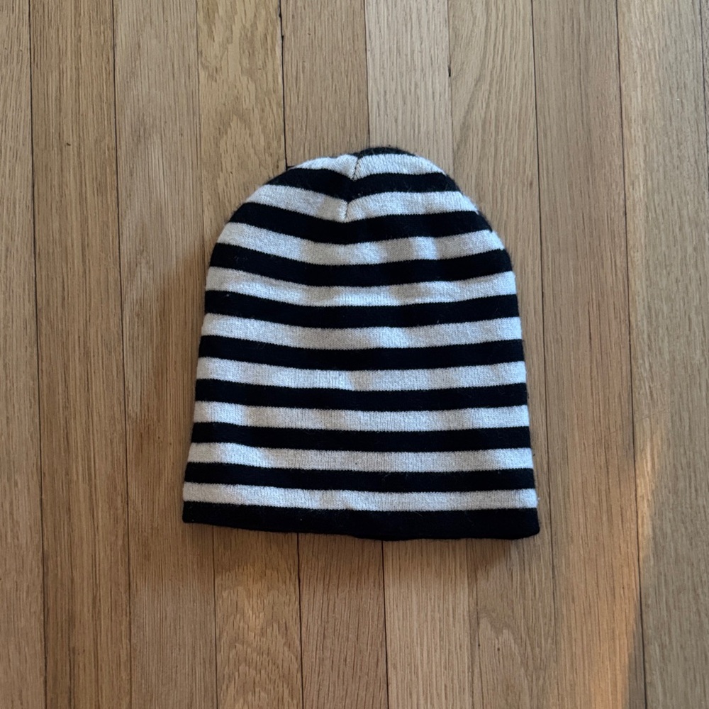 Zadig & Voltaire Black and White Striped Knit Hat. Cashmere